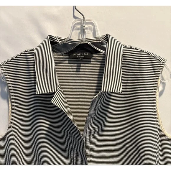 Lafayette 148 New York Dress Casual Cream/Blue Striped Size 16 Preppy NWOT - Picture 4 of 7